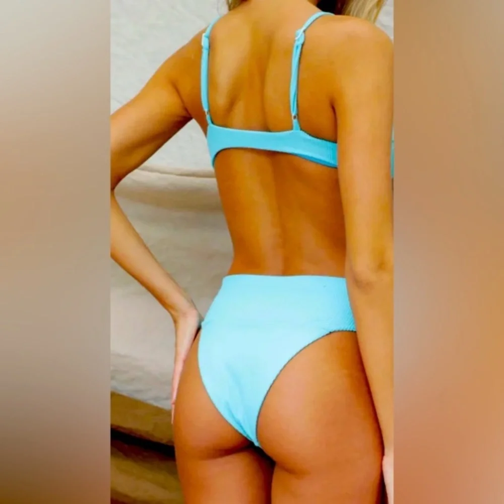 2/$70 🔥NEW🔥 TOAST From Free People Ribbed Banded Bikini Bottom Turquoise Sea - Picture 4 of 7